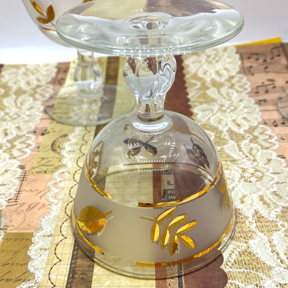 Vintage 1960’s MCM Libbey Gold Foliage Gold Gilded Champagne Or Sherbet Glasses - Picture 3 of 4